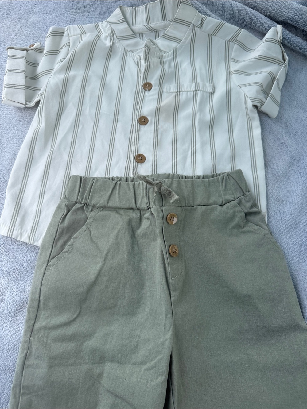 Rachel Zoe Cream Striped Top with Sage Green Drawstring Pants